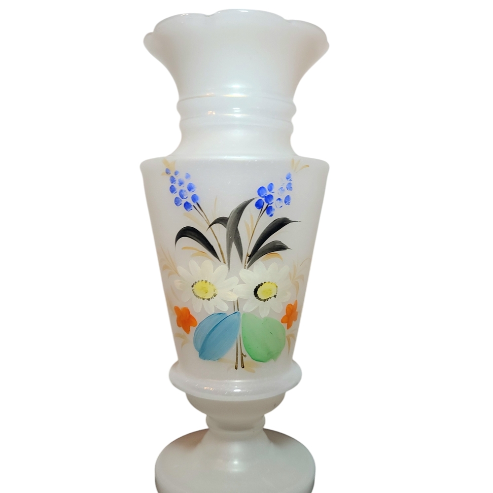 Antique Bristol England Victorian Clam Broth and Enamel Floral Vase